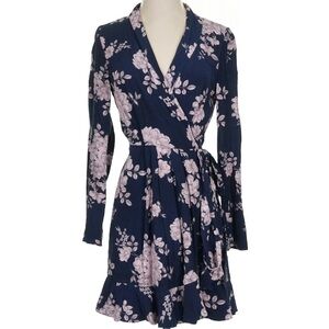 Marissa Webb Blue and Pink Ruffled Wrap Dress